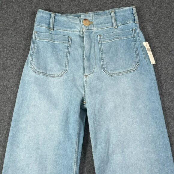 Maeve Anthropologie Colette Wide Leg Crop Jean Light Wash Patch Pocket Sz 28 NWT - Picture 3 of 13